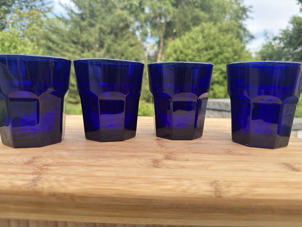 Vintage Libbey Crisa Cobalt Blue Tumbler 3-7/8” Drinking Glasses ~Set of 4